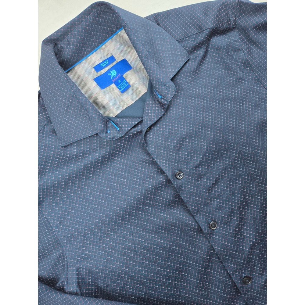 Egara‎ Mens Slim Fit Non Iron Dress Shirt Blue Geometric Small S